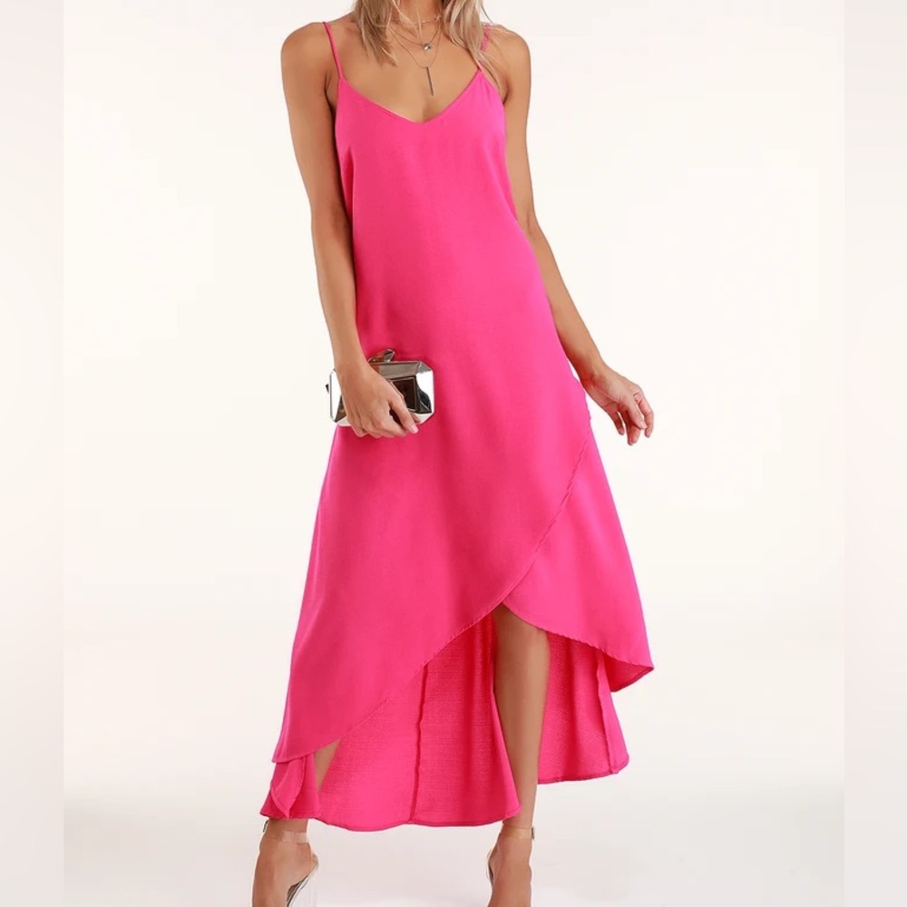 Lulus Sweet Surprise Bright Pink High-Low Maxi Dress